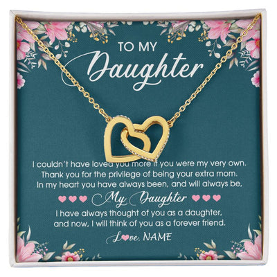 Interlocking Hearts Necklace 18K Yellow Gold Finish | Personalized To My Daughter Necklace From Mom Mother Flower Will Forever Friend Daughter Birthday Christmas Graduation Customized Gift Box Message Card | teecentury