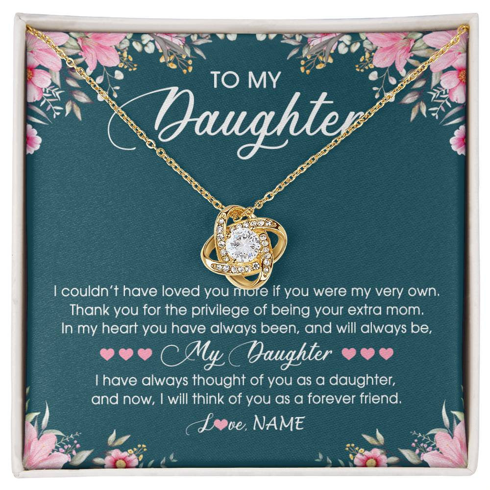 Love Knot Necklace 18K Yellow Gold Finish | Personalized To My Daughter Necklace From Mom Mother Flower Will Forever Friend Daughter Birthday Christmas Graduation Customized Gift Box Message Card | teecentury