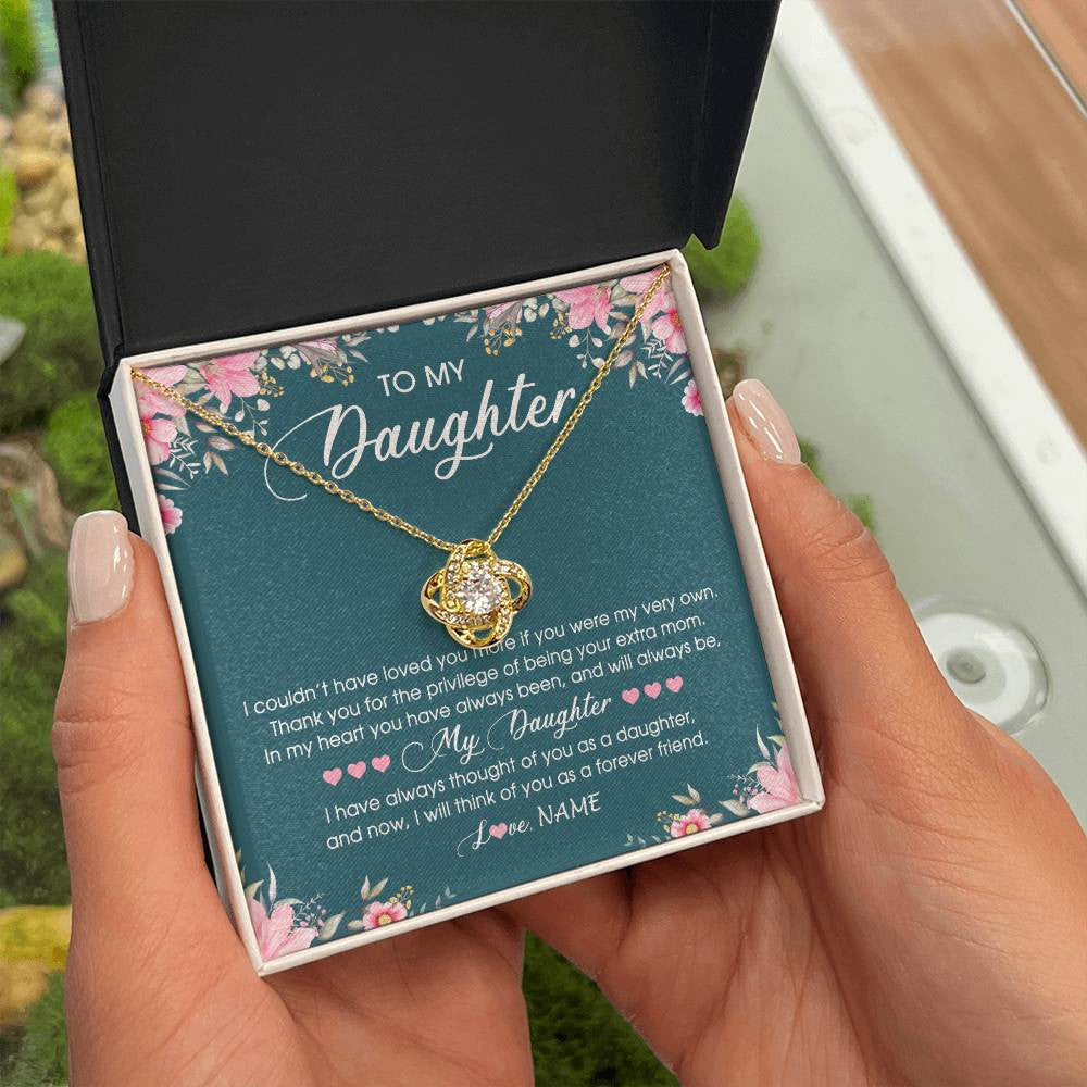 Love Knot Necklace 18K Yellow Gold Finish | Personalized To My Daughter Necklace From Mom Mother Flower Will Forever Friend Daughter Birthday Christmas Graduation Customized Gift Box Message Card | teecentury