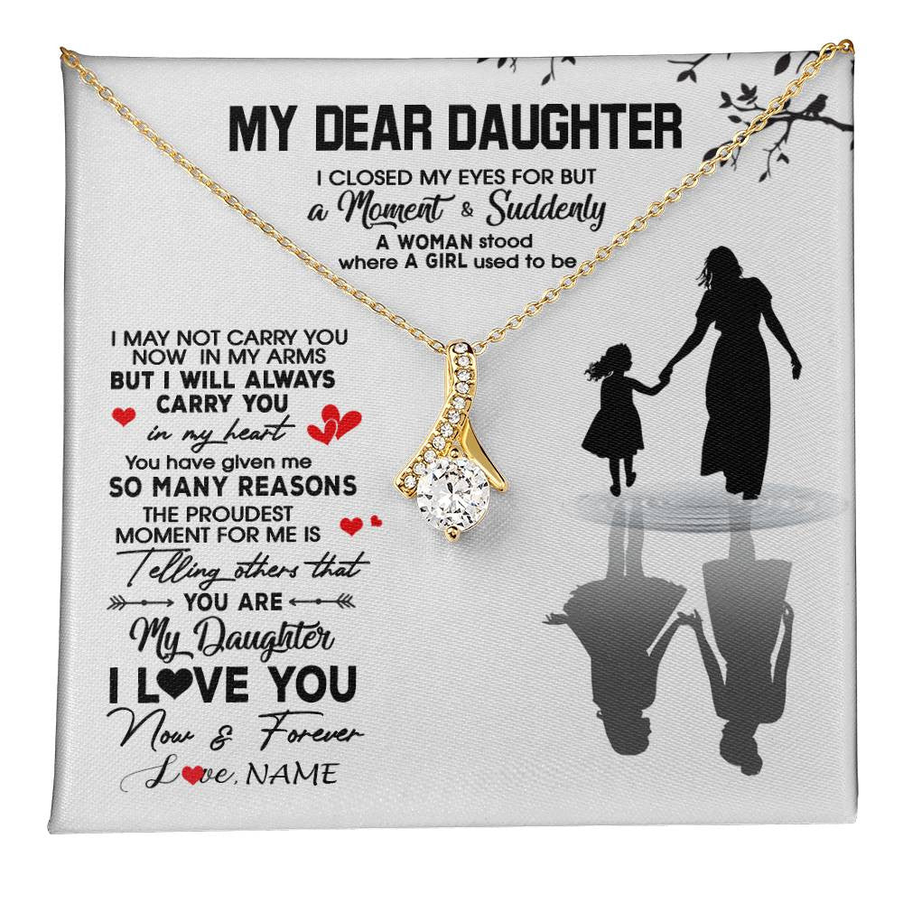 Alluring Beauty Necklace 18K Yellow Gold Finish | 1 | Personalized To My Daughter Necklace From Mom Mother I Love You Letters For Her Daughter Birthday Graduation Christmas Customized Gift Box Message Card | teecentury