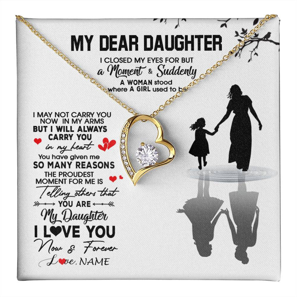 Forever Love Necklace 18K Yellow Gold Finish | 1 | Personalized To My Daughter Necklace From Mom Mother I Love You Letters For Her Daughter Birthday Graduation Christmas Customized Gift Box Message Card | teecentury