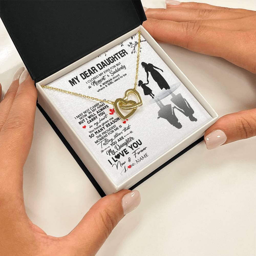 Interlocking Hearts Necklace 18K Yellow Gold Finish | 2 | Personalized To My Daughter Necklace From Mom Mother I Love You Letters For Her Daughter Birthday Graduation Christmas Customized Gift Box Message Card | teecentury