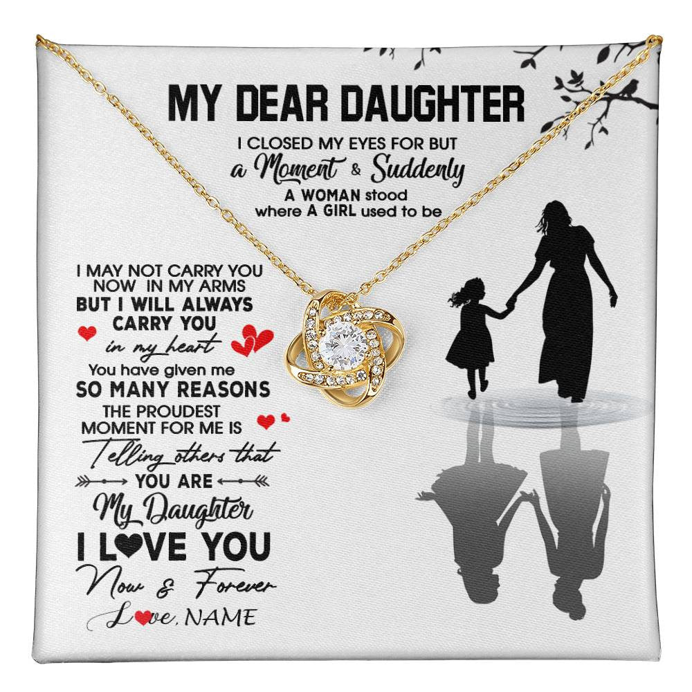 Love Knot Necklace 18K Yellow Gold Finish | 1 | Personalized To My Daughter Necklace From Mom Mother I Love You Letters For Her Daughter Birthday Graduation Christmas Customized Gift Box Message Card | teecentury