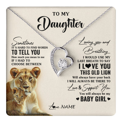 Forever Love Necklace 14K White Gold Finish | 1 | Personalized To My Daughter Necklace From Mom Mother I Love You This Old Lion Daughter Birthday Graduation Christmas Jewelry Customized Gift Box Message Card | teecentury