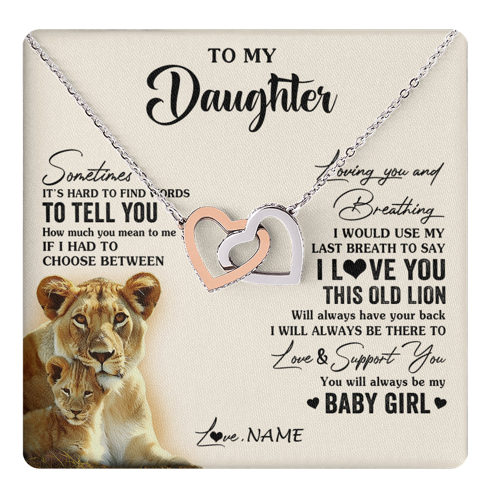 Interlocking Hearts Necklace Stainless Steel & Rose Gold Finish | 1 | Personalized To My Daughter Necklace From Mom Mother I Love You This Old Lion Daughter Birthday Graduation Christmas Jewelry Customized Gift Box Message Card | teecentury