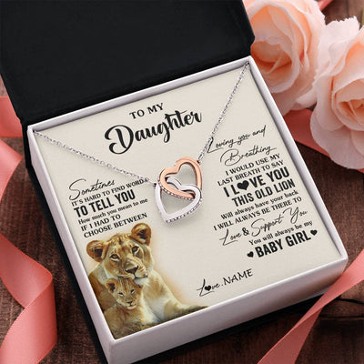 Interlocking Hearts Necklace Stainless Steel & Rose Gold Finish | 2 | Personalized To My Daughter Necklace From Mom Mother I Love You This Old Lion Daughter Birthday Graduation Christmas Jewelry Customized Gift Box Message Card | teecentury