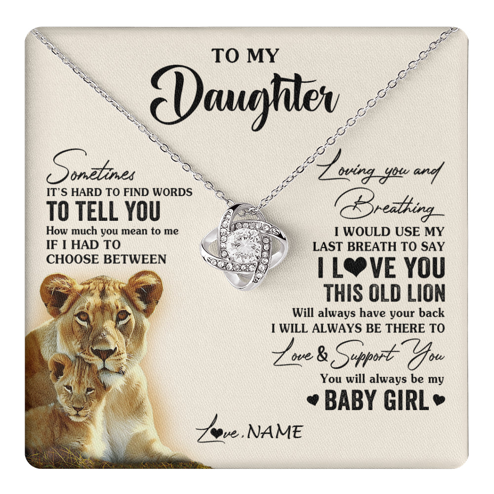 Love Knot Necklace 14K White Gold Finish | 1 | Personalized To My Daughter Necklace From Mom Mother I Love You This Old Lion Daughter Birthday Graduation Christmas Jewelry Customized Gift Box Message Card | teecentury