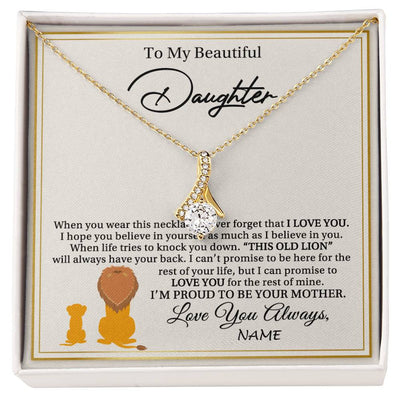 Alluring Beauty Necklace 18K Yellow Gold Finish | 1 | Personalized To My Daughter Necklace From Mom Mother I'M Proud To Be Your Mother Lion Daughter Birthday Graduation Christmas Customized Gift Box Message Card | teecentury