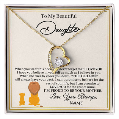 Forever Love Necklace 18K Yellow Gold Finish | 1 | Personalized To My Daughter Necklace From Mom Mother I'M Proud To Be Your Mother Lion Daughter Birthday Graduation Christmas Customized Gift Box Message Card | teecentury