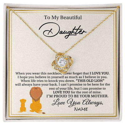 Love Knot Necklace 18K Yellow Gold Finish | 1 | Personalized To My Daughter Necklace From Mom Mother I'M Proud To Be Your Mother Lion Daughter Birthday Graduation Christmas Customized Gift Box Message Card | teecentury