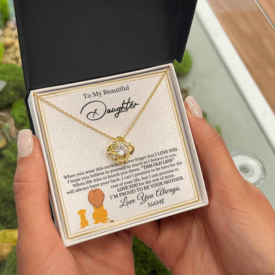 Love Knot Necklace 18K Yellow Gold Finish | 2 | Personalized To My Daughter Necklace From Mom Mother I'M Proud To Be Your Mother Lion Daughter Birthday Graduation Christmas Customized Gift Box Message Card | teecentury