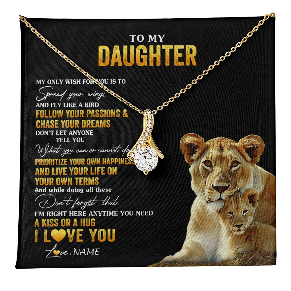 Alluring Beauty Necklace 18K Yellow Gold Finish | 1 | Personalized To My Daughter Necklace From Mom Mother Lion My Only Wish For You Daughter Birthday Graduation Christmas Customized Gift Box Message Card | teecentury