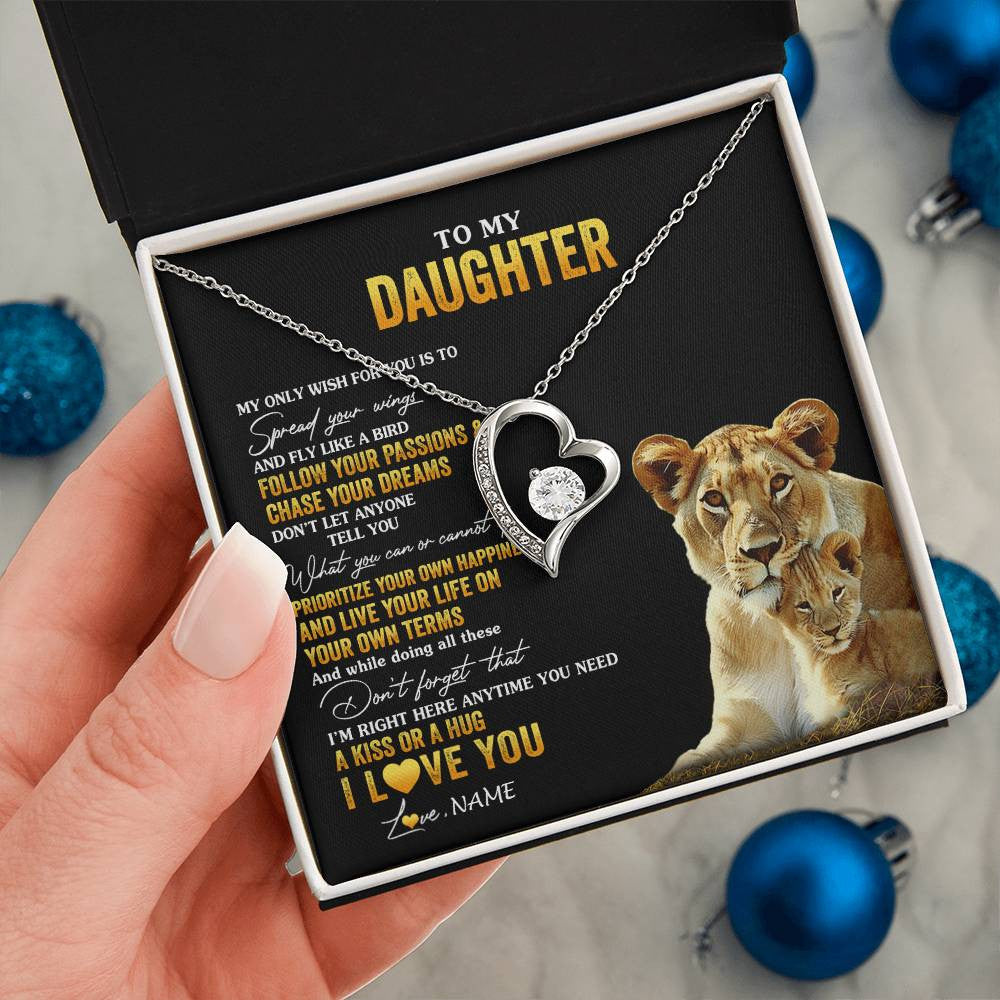Forever Love Necklace 14K White Gold Finish | 2 | Personalized To My Daughter Necklace From Mom Mother Lion My Only Wish For You Daughter Birthday Graduation Christmas Customized Gift Box Message Card | teecentury