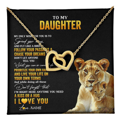 Interlocking Hearts Necklace 18K Yellow Gold Finish | 1 | Personalized To My Daughter Necklace From Mom Mother Lion My Only Wish For You Daughter Birthday Graduation Christmas Customized Gift Box Message Card | teecentury