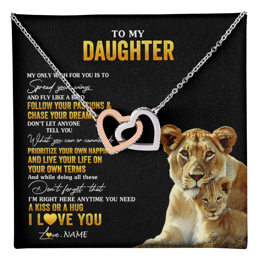 Interlocking Hearts Necklace Stainless Steel & Rose Gold Finish | 1 | Personalized To My Daughter Necklace From Mom Mother Lion My Only Wish For You Daughter Birthday Graduation Christmas Customized Gift Box Message Card | teecentury