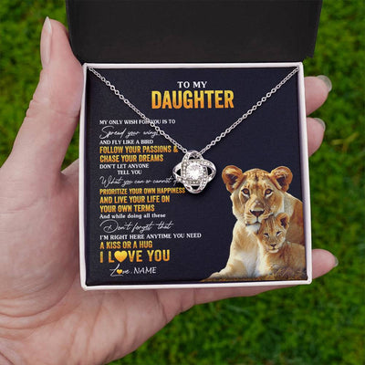 Love Knot Necklace 14K White Gold Finish | 2 | Personalized To My Daughter Necklace From Mom Mother Lion My Only Wish For You Daughter Birthday Graduation Christmas Customized Gift Box Message Card | teecentury