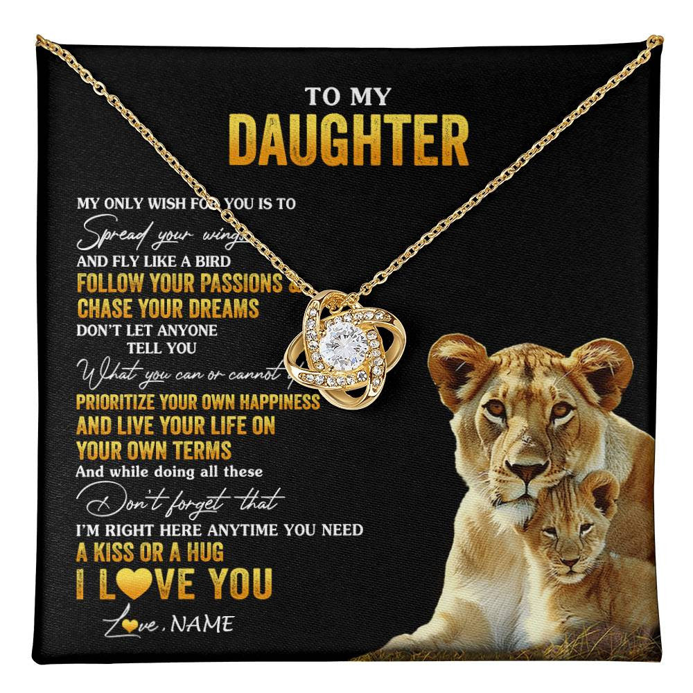 Love Knot Necklace 18K Yellow Gold Finish | 1 | Personalized To My Daughter Necklace From Mom Mother Lion My Only Wish For You Daughter Birthday Graduation Christmas Customized Gift Box Message Card | teecentury