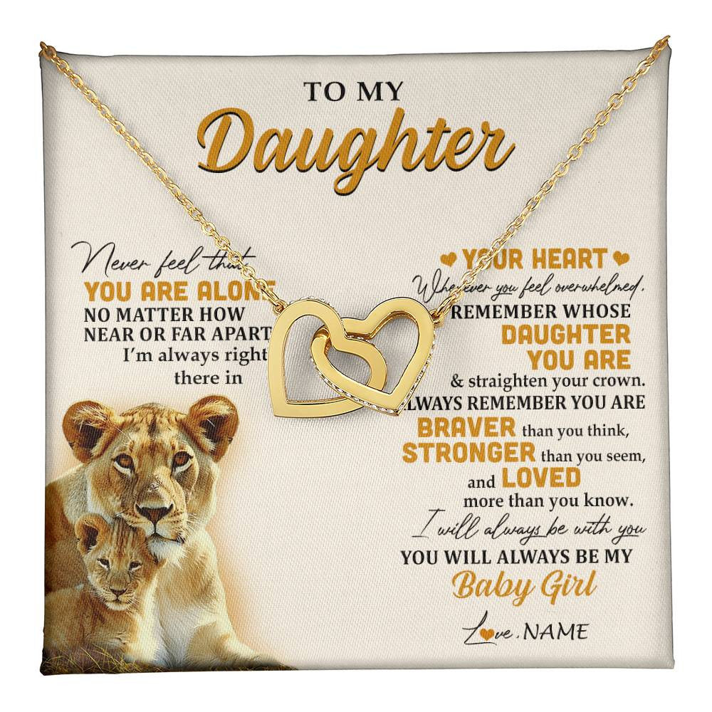 Interlocking Hearts Necklace 18K Yellow Gold Finish | 1 | Personalized To My Daughter Necklace From Mom Mother Lion Never Feel That You Are Alone Great Daughter Birthday Christmas Customized Gift Box Message Card | teecentury