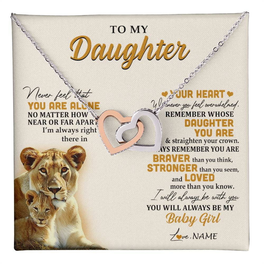 Interlocking Hearts Necklace Stainless Steel & Rose Gold Finish | 1 | Personalized To My Daughter Necklace From Mom Mother Lion Never Feel That You Are Alone Great Daughter Birthday Christmas Customized Gift Box Message Card | teecentury