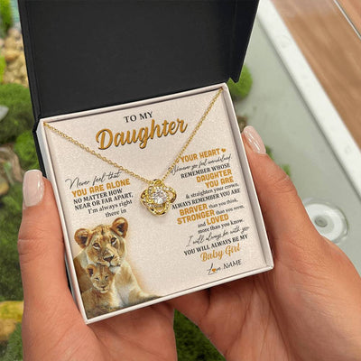 Love Knot Necklace 18K Yellow Gold Finish | 2 | Personalized To My Daughter Necklace From Mom Mother Lion Never Feel That You Are Alone Great Daughter Birthday Christmas Customized Gift Box Message Card | teecentury