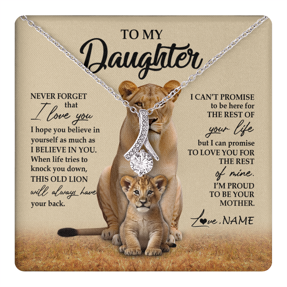 Alluring Beauty Necklace 14K White Gold Finish | 1 | Personalized To My Daughter Necklace From Mom Mother Lion Never Forget That I Love You Daughter Jewelry Birthday Graduation Christmas Customized Message Card | teecentury