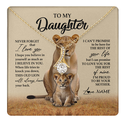 Alluring Beauty Necklace 18K Yellow Gold Finish | 1 | Personalized To My Daughter Necklace From Mom Mother Lion Never Forget That I Love You Daughter Jewelry Birthday Graduation Christmas Customized Message Card | teecentury