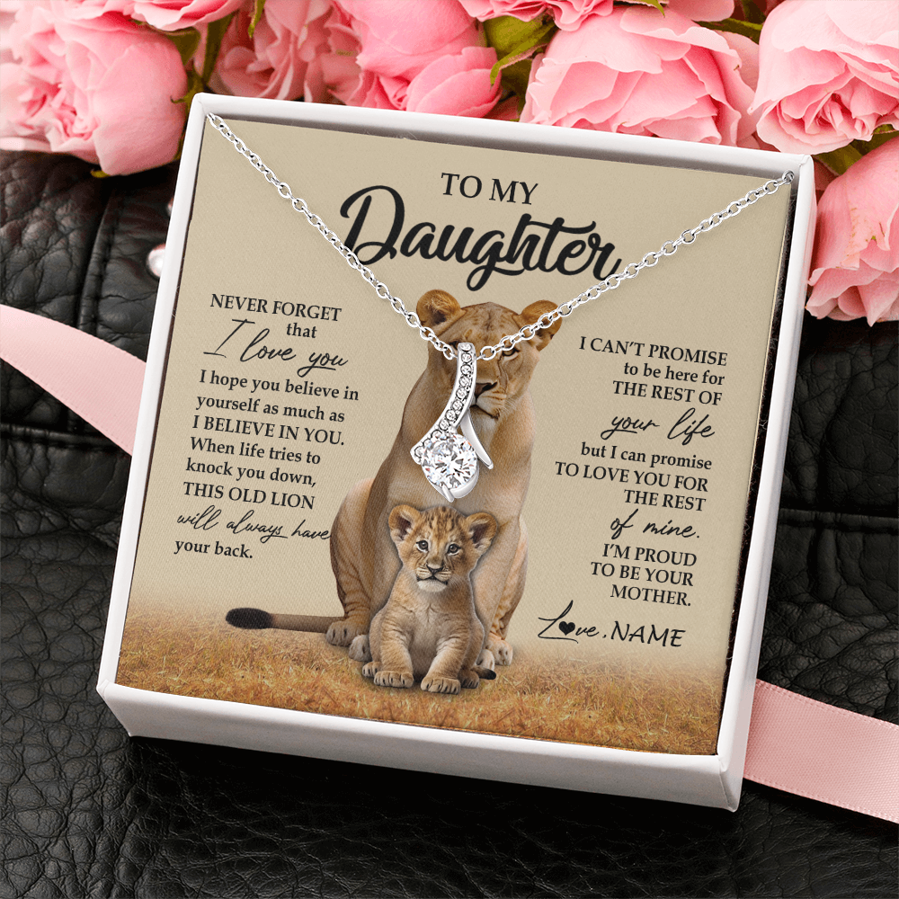 Alluring Beauty Necklace 14K White Gold Finish | 2 | Personalized To My Daughter Necklace From Mom Mother Lion Never Forget That I Love You Daughter Jewelry Birthday Graduation Christmas Customized Message Card | teecentury