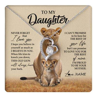 Forever Love Necklace 14K White Gold Finish | 1 | Personalized To My Daughter Necklace From Mom Mother Lion Never Forget That I Love You Daughter Jewelry Birthday Graduation Christmas Customized Message Card | teecentury