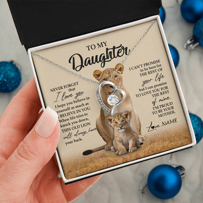 Forever Love Necklace 14K White Gold Finish | 2 | Personalized To My Daughter Necklace From Mom Mother Lion Never Forget That I Love You Daughter Jewelry Birthday Graduation Christmas Customized Message Card | teecentury