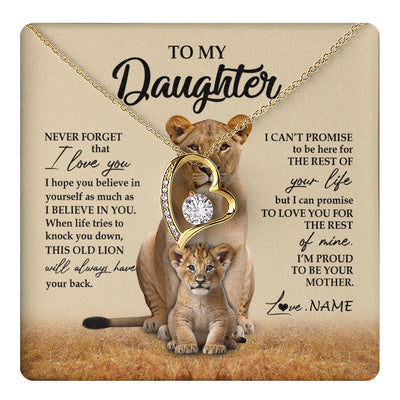Forever Love Necklace 18K Yellow Gold Finish | 1 | Personalized To My Daughter Necklace From Mom Mother Lion Never Forget That I Love You Daughter Jewelry Birthday Graduation Christmas Customized Message Card | teecentury