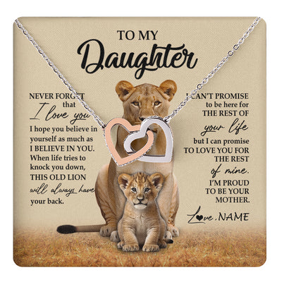 Interlocking Hearts Necklace Stainless Steel & Rose Gold Finish | 1 | Personalized To My Daughter Necklace From Mom Mother Lion Never Forget That I Love You Daughter Jewelry Birthday Graduation Christmas Customized Message Card | teecentury