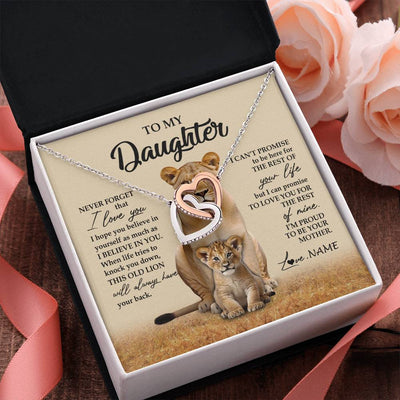 Interlocking Hearts Necklace Stainless Steel & Rose Gold Finish | 2 | Personalized To My Daughter Necklace From Mom Mother Lion Never Forget That I Love You Daughter Jewelry Birthday Graduation Christmas Customized Message Card | teecentury