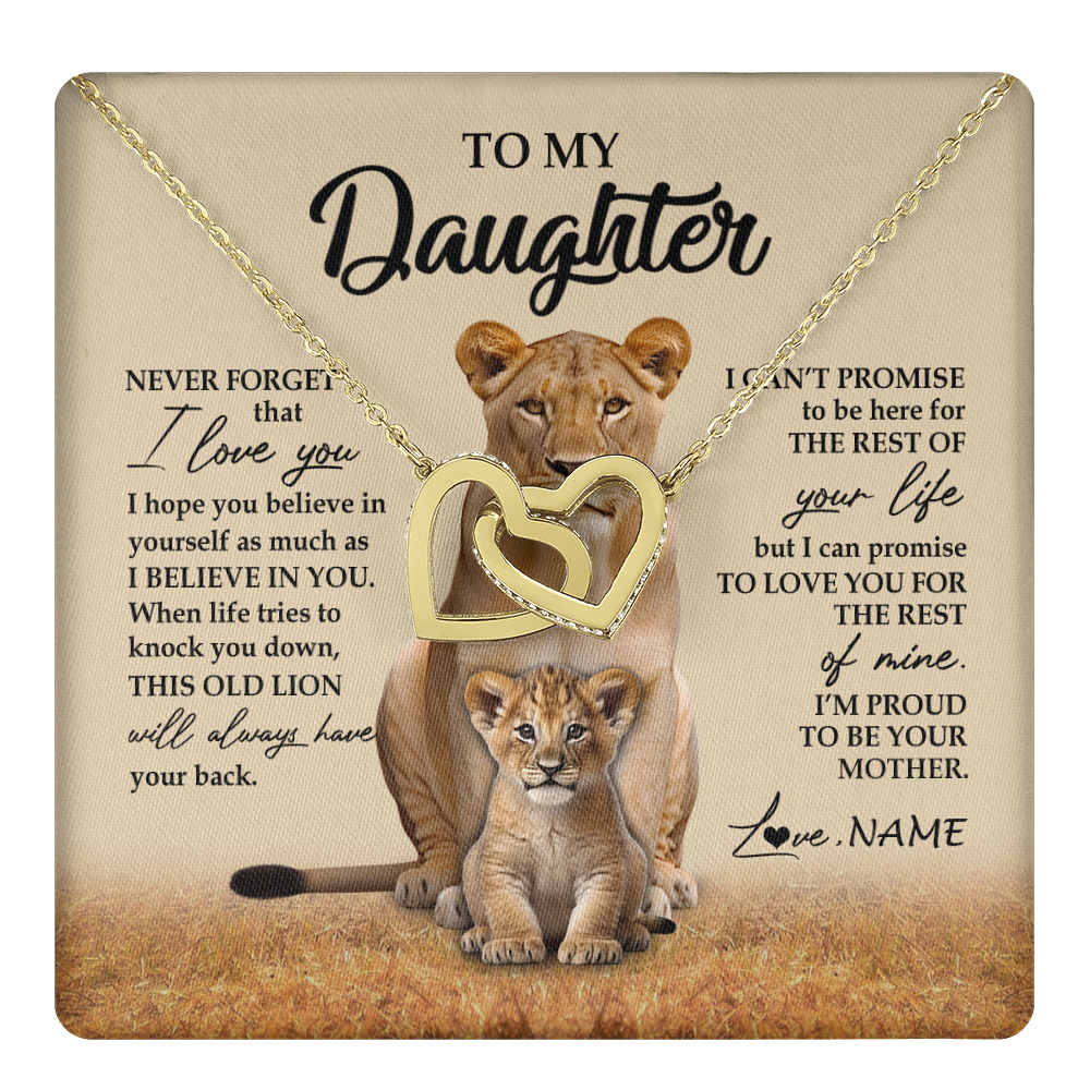 Interlocking Hearts Necklace 18K Yellow Gold Finish | 1 | Personalized To My Daughter Necklace From Mom Mother Lion Never Forget That I Love You Daughter Jewelry Birthday Graduation Christmas Customized Message Card | teecentury