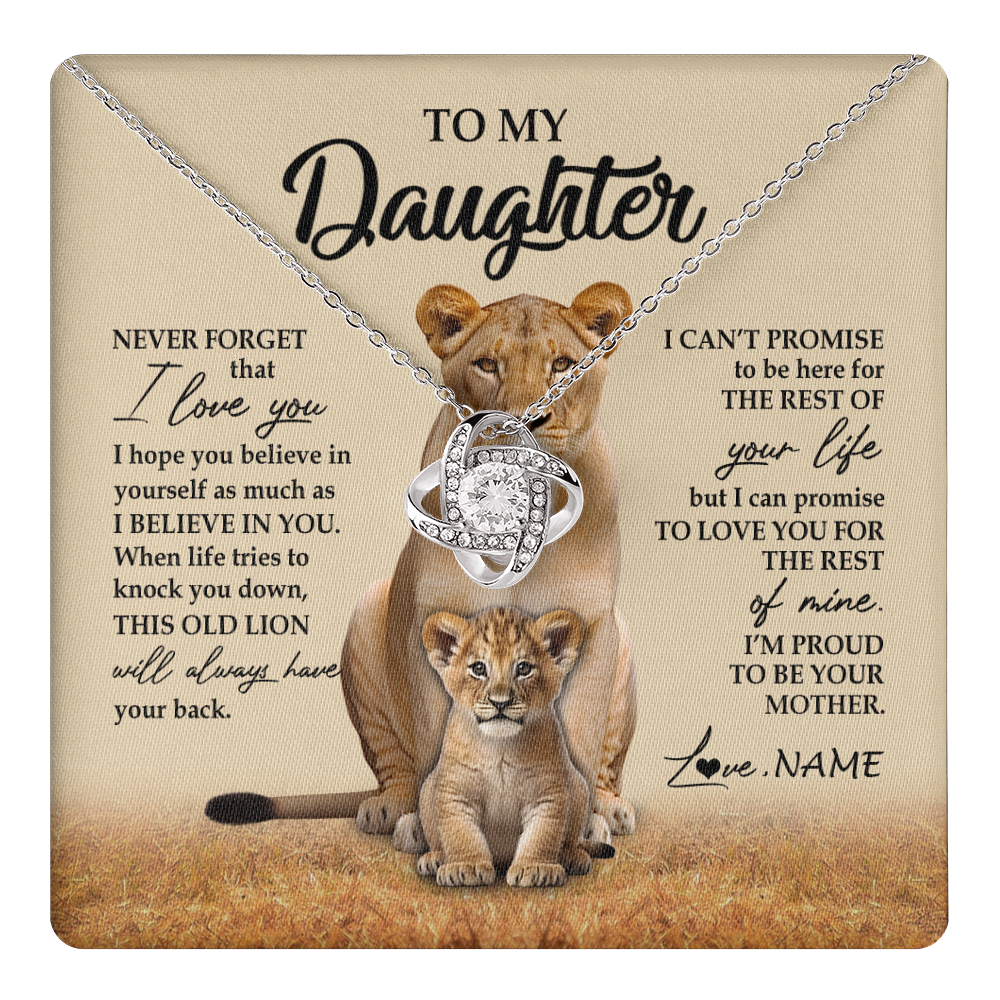 Love Knot Necklace 14K White Gold Finish | 1 | Personalized To My Daughter Necklace From Mom Mother Lion Never Forget That I Love You Daughter Jewelry Birthday Graduation Christmas Customized Message Card | teecentury