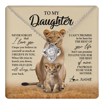 Love Knot Necklace 14K White Gold Finish | 1 | Personalized To My Daughter Necklace From Mom Mother Lion Never Forget That I Love You Daughter Jewelry Birthday Graduation Christmas Customized Message Card | teecentury