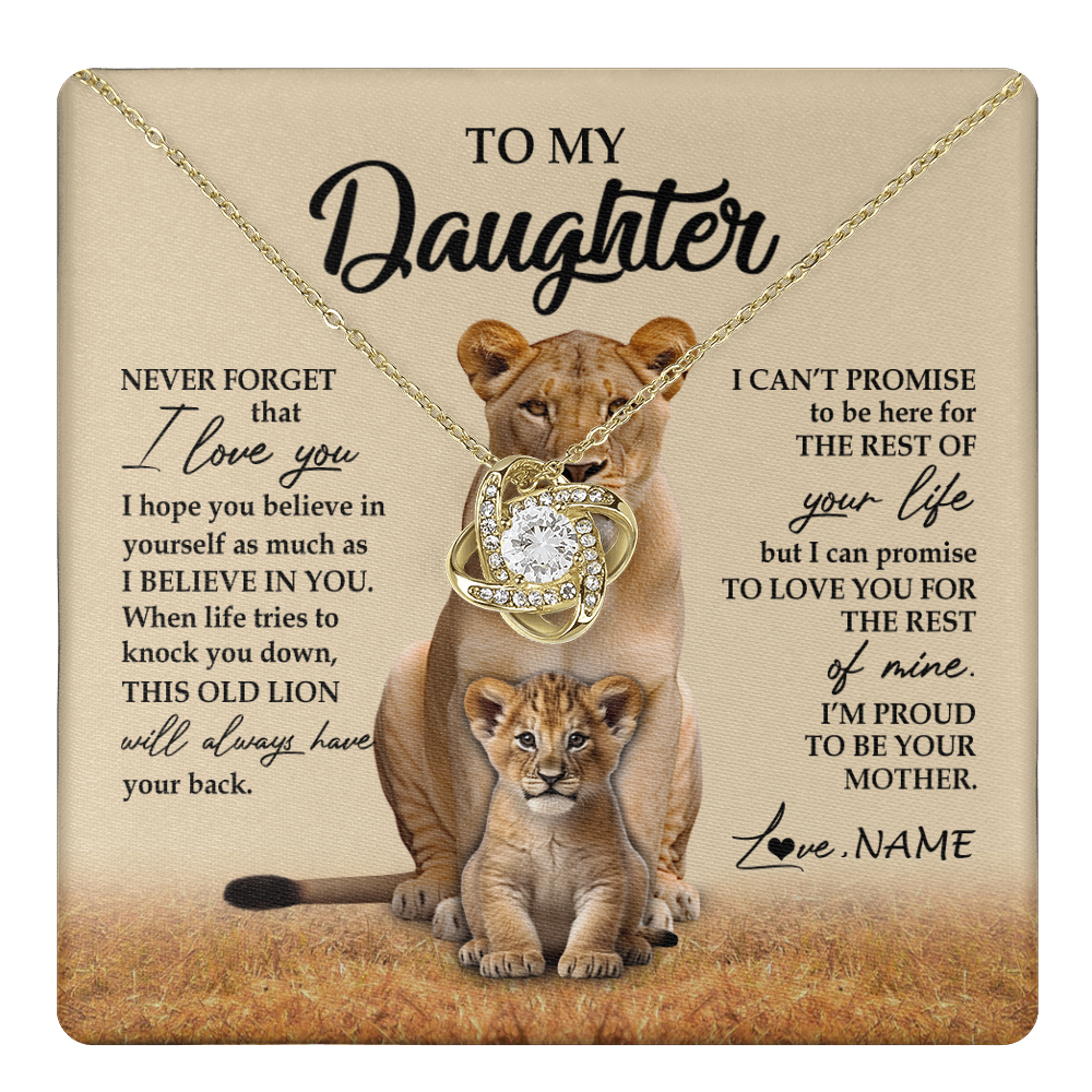 Love Knot Necklace 18K Yellow Gold Finish | 1 | Personalized To My Daughter Necklace From Mom Mother Lion Never Forget That I Love You Daughter Jewelry Birthday Graduation Christmas Customized Message Card | teecentury