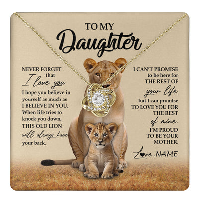 Love Knot Necklace 18K Yellow Gold Finish | 1 | Personalized To My Daughter Necklace From Mom Mother Lion Never Forget That I Love You Daughter Jewelry Birthday Graduation Christmas Customized Message Card | teecentury
