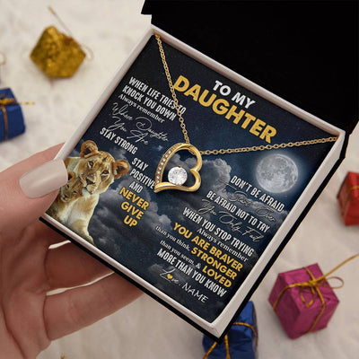 Forever Love Necklace 18K Yellow Gold Finish | 2 | Personalized To My Daughter Necklace From Mom Mother Lion Never Give Up Daughter Birthday Graduation Jewelry Christmas Customized Gift Box Message Card | teecentury