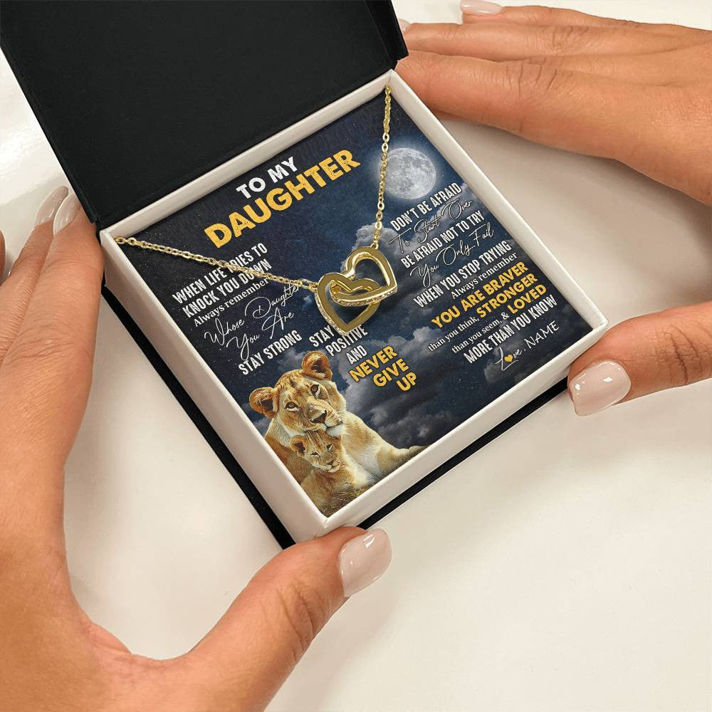 Interlocking Hearts Necklace 18K Yellow Gold Finish | 2 | Personalized To My Daughter Necklace From Mom Mother Lion Never Give Up Daughter Birthday Graduation Jewelry Christmas Customized Gift Box Message Card | teecentury