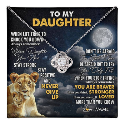 Love Knot Necklace 14K White Gold Finish | 1 | Personalized To My Daughter Necklace From Mom Mother Lion Never Give Up Daughter Birthday Graduation Jewelry Christmas Customized Gift Box Message Card | teecentury