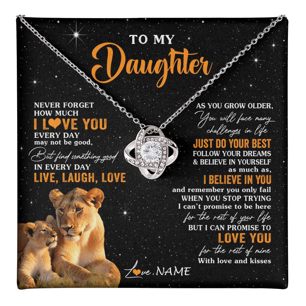 Love Knot Necklace 14K White Gold Finish | 1 | Personalized To My Daughter Necklace From Mom Mother Live Laugh Love Lion Daughter Birthday Positive Graduation Christmas Customized Gift Box Message Card | teecentury