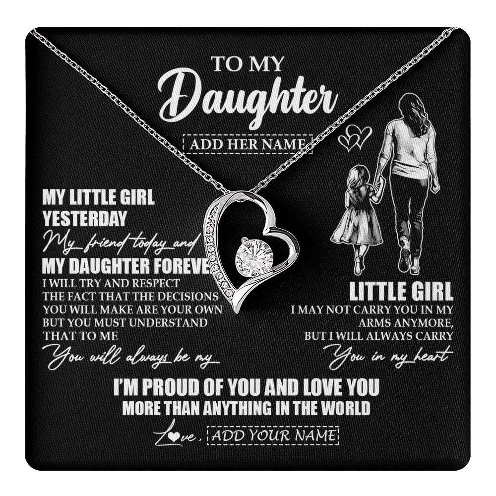 Forever Love Necklace 14K White Gold Finish | 1 | Personalized To My Daughter Necklace From Mom Mother My Girl My Friend Proud And Love Daughter Birthday Graduation Christmas Custom Gift Box Message Card | https://teecentury.