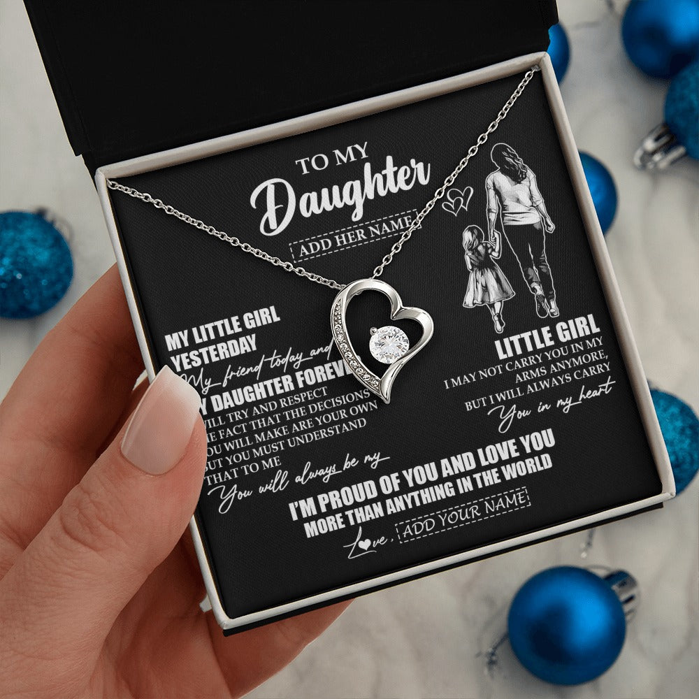 Forever Love Necklace 14K White Gold Finish | 2 | Personalized To My Daughter Necklace From Mom Mother My Girl My Friend Proud And Love Daughter Birthday Graduation Christmas Custom Gift Box Message Card | https://teecentury.