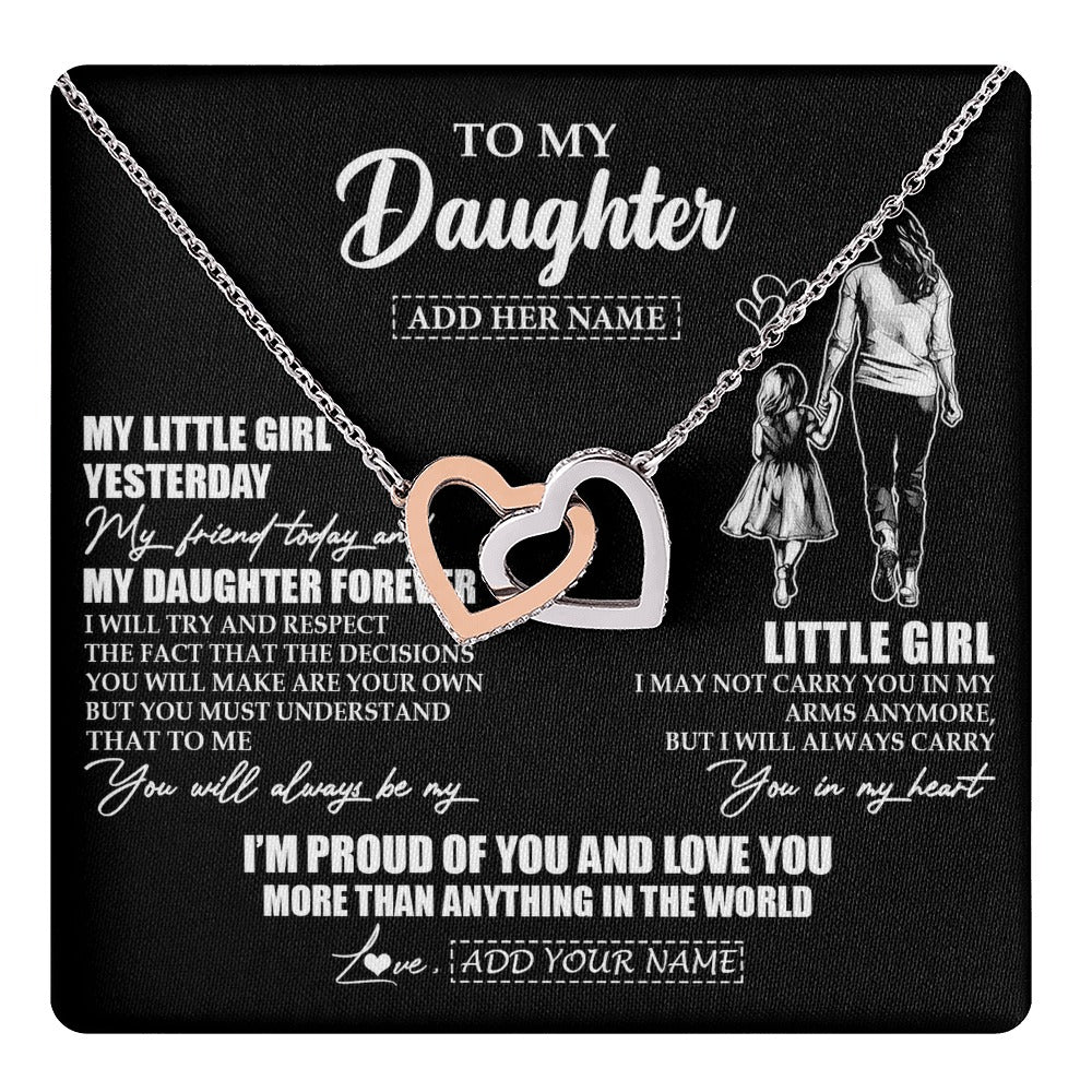 Interlocking Hearts Necklace Stainless Steel & Rose Gold Finish | 1 | Personalized To My Daughter Necklace From Mom Mother My Girl My Friend Proud And Love Daughter Birthday Graduation Christmas Custom Gift Box Message Card | https://teecentury.