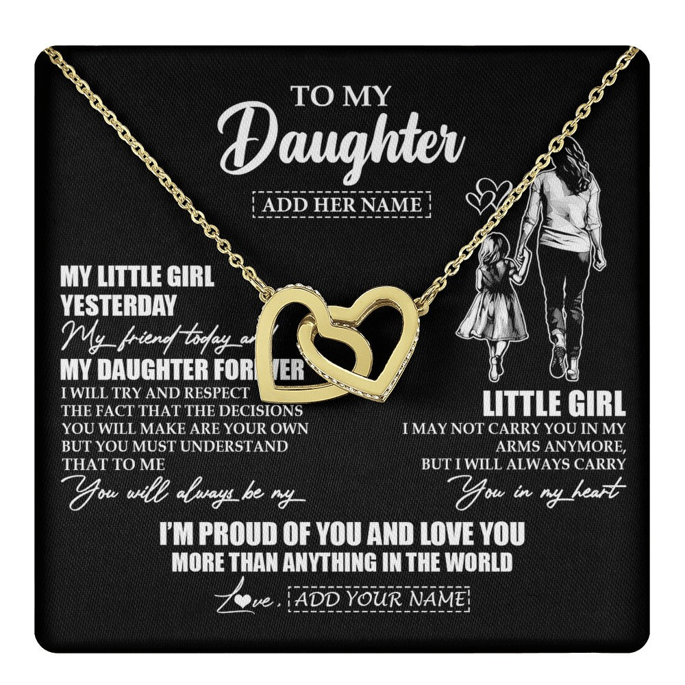 Interlocking Hearts Necklace 18K Yellow Gold Finish | 1 | Personalized To My Daughter Necklace From Mom Mother My Girl My Friend Proud And Love Daughter Birthday Graduation Christmas Custom Gift Box Message Card | https://teecentury.