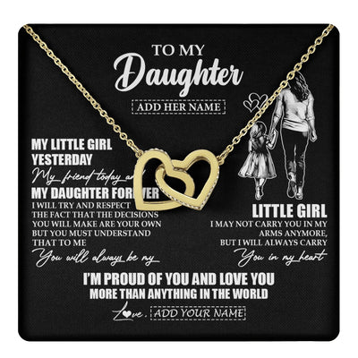 Interlocking Hearts Necklace 18K Yellow Gold Finish | 1 | Personalized To My Daughter Necklace From Mom Mother My Girl My Friend Proud And Love Daughter Birthday Graduation Christmas Custom Gift Box Message Card | https://teecentury.