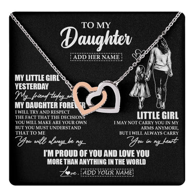 Interlocking Hearts Necklace Stainless Steel & Rose Gold Finish | 1 | Personalized To My Daughter Necklace From Mom Mother My Girl My Friend Proud And Love Daughter Birthday Graduation Christmas Custom Gift Box Message Card | https://teecentury.