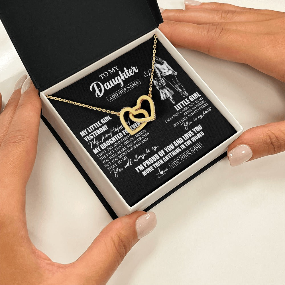 Interlocking Hearts Necklace 18K Yellow Gold Finish | 2 | Personalized To My Daughter Necklace From Mom Mother My Girl My Friend Proud And Love Daughter Birthday Graduation Christmas Custom Gift Box Message Card | https://teecentury.