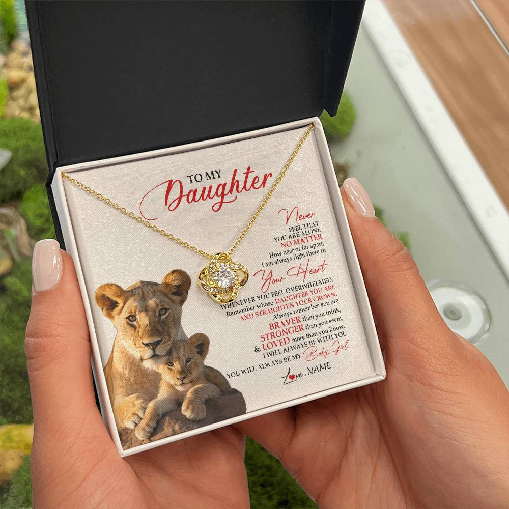 Love Knot Necklace 18K Yellow Gold Finish | 2 | Personalized To My Daughter Necklace From Mom Mother Never Feel You Are Alone Lion Daughter Birthday Graduation Christmas Customized Gift Box Message Card.jpg | teecentury