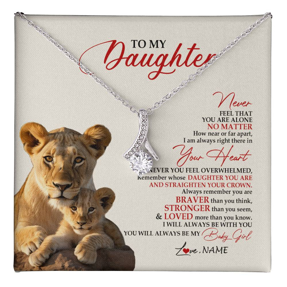 Alluring Beauty Necklace 14K White Gold Finish | 1 | Personalized To My Daughter Necklace From Mom Mother Never Feel You Are Alone Lion Daughter Birthday Graduation Christmas Customized Gift Box Message Card | teecentury